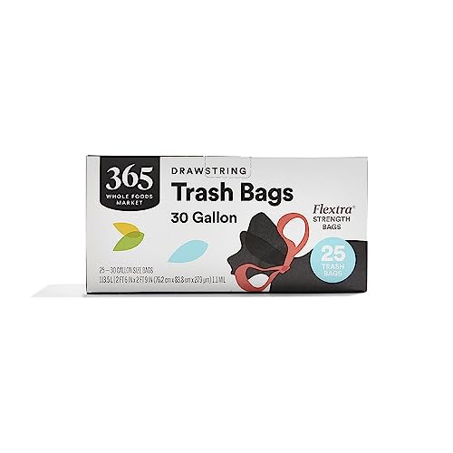 365 by Whole Foods Market, Flextra Strength Drawstring Trash Bags, 30 Gallon, 25 Count - size: 25 Count (Pack of 1)