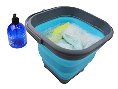 SAMMART 5.5L (1.4 Gallon) Collapsible Square Handy Bucket/Foldable SquareWater Pail/Portable Tub with Handle. (Grey/Ocean Blue (Set of 2)) - color: Grey/Ocean Blue (Set of 2)