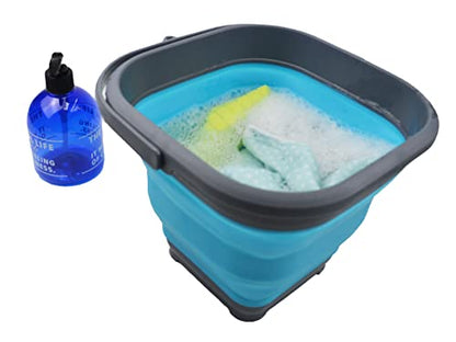 SAMMART 5.5L (1.4 Gallon) Collapsible Square Handy Bucket/Foldable SquareWater Pail/Portable Tub with Handle. (Grey/Ocean Blue (Set of 2)) - color: Grey/Ocean Blue (Set of 2)