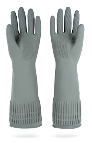 DABOGOSA MAMISON Reusable Household Dishwashing Cleaning Rubber Gloves, Non-Slip Kitchen Glove (1 Pair) - color: Gray, size: Medium (Pack of 2)