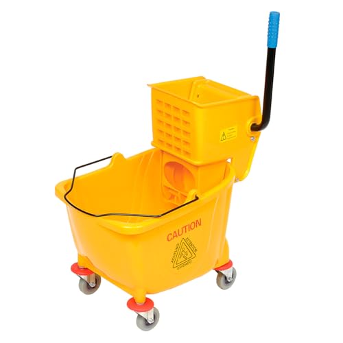 Global Industrial Commercial Mop Bucket and Wringer Combo with Side Press, 38 Quart Capacity, Durable Corrosion-Resistant Polypropylene, 3" Swivel Casters, Yellow - color: Yellow