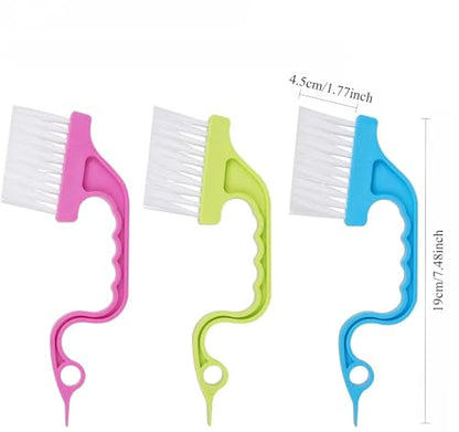 3pcs Handheld Groove Gap Cleaning Tools, Door Window Track Cleaning Brushes, Multi-Purpose Kitchen Crevice Scrubber for Sliding Door Tracks Window Rails (Blue Green Pink Mix)