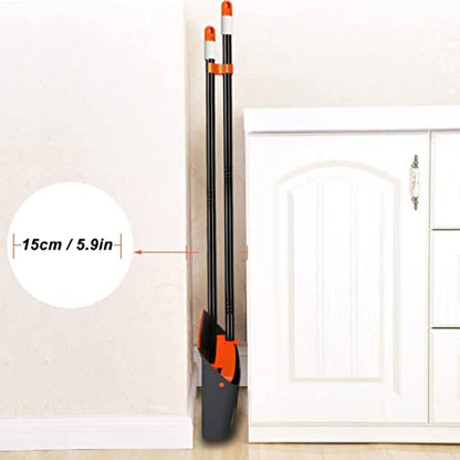 TreeLen Broom and Dustpan Set with 52" Long Handle for Home Kitchen Room Office Lobby Floor Use Upright Stand Up Stand Up Broom with Dustpan Combo - color: A Orange Broom and Dustpan