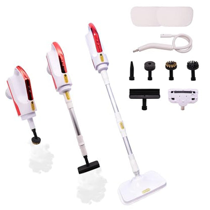 Steam Mop and Multifunctional Steam Cleaner | 1500W, 300ml Tank, 3-Level Control, Mop Head Glass Brush Curved Nozzle, For Floor Carpet Tile