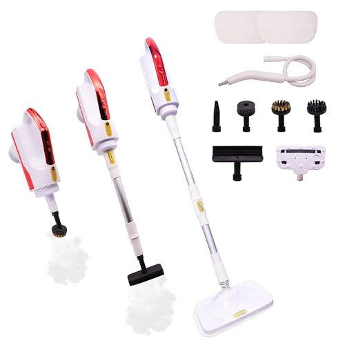 Steam Mop and Multifunctional Steam Cleaner | 1500W, 300ml Tank, 3-Level Control, Mop Head Glass Brush Curved Nozzle, For Floor Carpet Tile