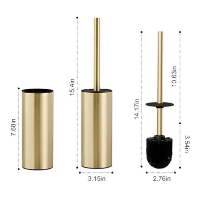 304 Stainless Steel Toilet Bowl Brush and Holder Set, Circular Floor Toilet Brush Holder, Long Handle, Bathroom Heavy-Duty Cleaner, High-End Cylinder Wall,2 Brush Head (Brushed Gold) YIGUANXIN - color: H-brushed Gold