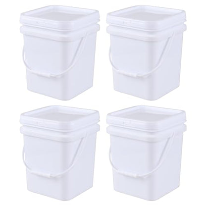 4 Packs Square Food Buckets with Lid, 5 Gallon Plastic Lidded Storage Bucket, Utility Pail, White - size: 5 Gallon
