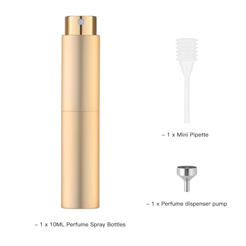 Tekson 10ml Travel Perfume Atomizer Refillable, Mini Cologne Spray Bottle Empty, Small Coffee Spray Bottle (Gold) - color: gold