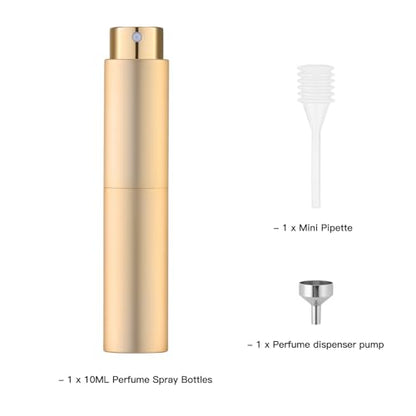 Tekson 10ml Travel Perfume Atomizer Refillable, Mini Cologne Spray Bottle Empty, Small Coffee Spray Bottle (Gold) - color: gold