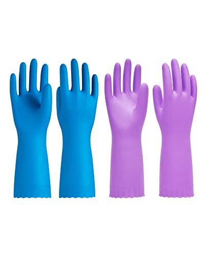 PACIFIC PPE 2 Pairs Dishwashing Cleaning Gloves with Latex free, Cotton lining, Kitchen Gloves (Purple+Blue, Small) - color: Purple+blue, size: Small (Pack of 2)