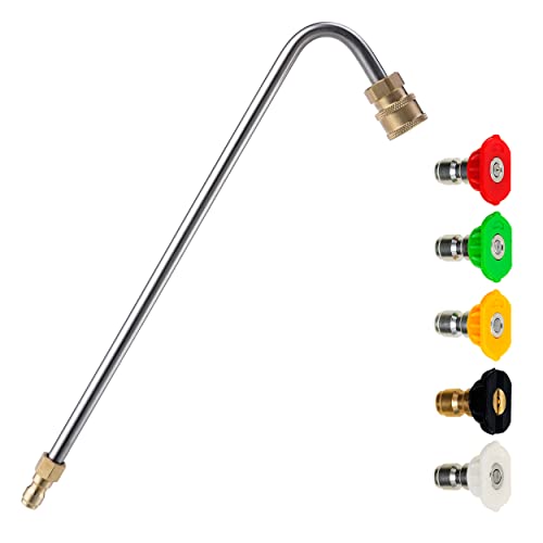M MINGLE Stainless Steel Pressure Washer Gutter Cleaner Attachment, Angled Extension Wand for Gutter Cleaning, 5 Nozzle Tips, 1/4 Inch Quick Connect, 13 Inch - size: 13 Inch