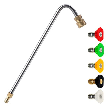 M MINGLE Stainless Steel Pressure Washer Gutter Cleaner Attachment, Angled Extension Wand for Gutter Cleaning, 5 Nozzle Tips, 1/4 Inch Quick Connect, 13 Inch - size: 13 Inch