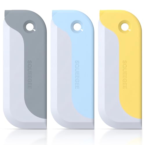 3 Pack Small Squeegees, Squeegee for Shower Glass, Car Window Squeegee, Glass Squeegee. Grey, Yellow, Blue for Home Kitchen, Countertop, Auto Windows, and Bathroom Mirrors
