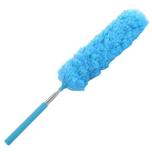 Extendable Feathers Duster Bendable Microfiber Long Handled Duster, Flexible Hand Cobweb Cleaner with Telescoping Pole for Cleaning High Ceiling Fans, Cars, Blinds, Cobweb, Furniture - color: Blue