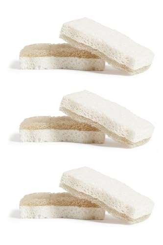 Grove Co. Coconut Scrubber Sponges, 6 Count, Dual Sided, Non-Scratch | 100% Plant-Based Cellulose; Super Absorbent; Removes Tough Messes; Easy to Clean