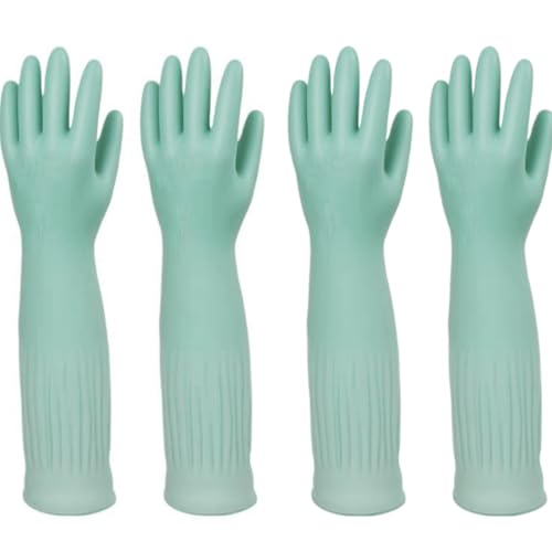Waterproof Thickened Latex Household Cleaning 18inch Gloves Red Long Sleeved Heavy-duty Reusable 2 Pairs Black - color: Green, size: Small