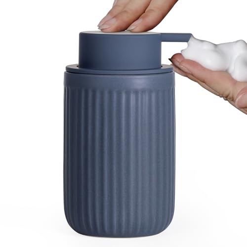 INGOFIN Ceramic Foaming Soap Dispenser - 12oz Foam Hand Soap Dispenser Bathroom, Modern Refillable Dish Dispenser with Pump for Kitchen, Matte Blue - color: Foam-blue