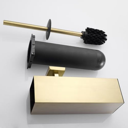 Toilet Brush Set - Brushed Gold, Wall-Mounted Holder, Cleaning Brush Head, and Splash Guard - color: Brushed Gold