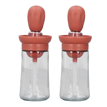 2pcs Oil Container with Silicone Brush Oil Dispenser Bottle for Kitchen Grilling Baking Cooking (Red) - color: Red