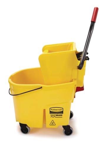Rubbermaid Commercial Products WaveBrake 35 Qt. Side-Press Mop Bucket and Wringer Combo on Wheels Yellow for Professional/Industrial/Business Heavy-Duty Floor Cleaning/Mopping - size: 35 Qt
