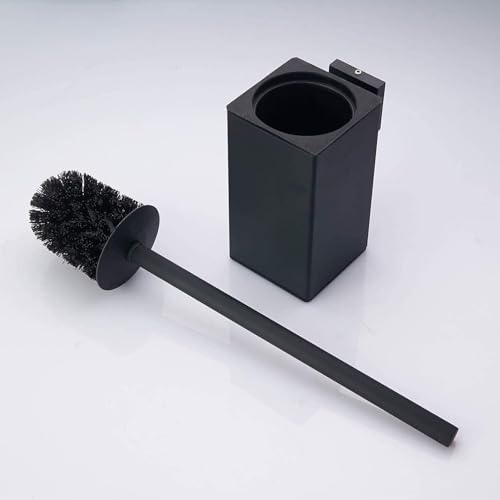 Toilet Brush and Holder Set Wall Mount or Freestanding KWQKEM Modern Toilet Bowl Cleaners Brush and Holder with Lid 304 Stainless Steel (Matte Black) - color: Black, size: Wall Mount