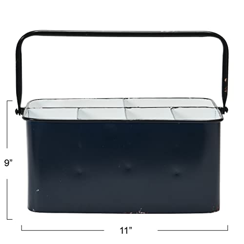 Creative Co-Op Farmhouse Metal Storage Caddy with 6 Compartments and Handle, Distressed Blue and White - color: Blue and White