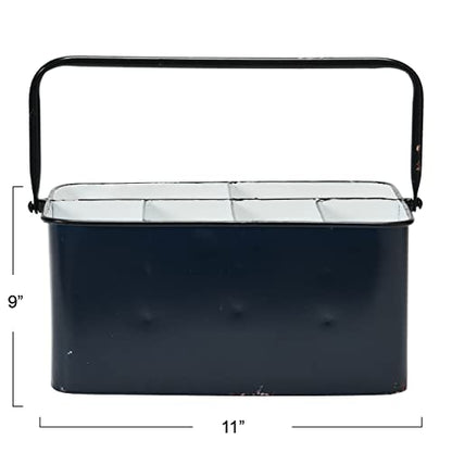 Creative Co-Op Farmhouse Metal Storage Caddy with 6 Compartments and Handle, Distressed Blue and White - color: Blue and White