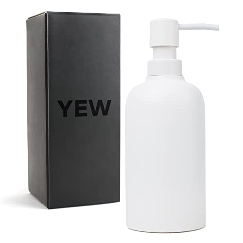 Matte White Round Soap Dispenser for Kitchen & Bathroom – 15 oz Refillable Resin Pump Bottle for Dish Soap, Hand Soap, Shampoo, Conditioner – Modern Countertop Dispenser with Non-Slip Protective Pads - color: White, style: Round Soap Dispenser