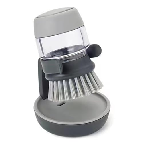 Dish Brush with Soap Dispenser, Dishwashing Kitchen Scrub Brushes Dish Scrubber with Holder Drip Tray, for Cleaning Pan, Pot, Sink(Grey) - color: Gray
