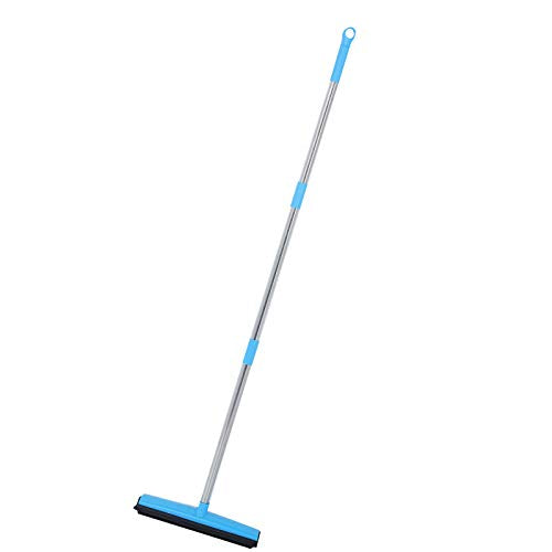 Pet Hair Removal Rubber Broom, Multifunction Telescopic Floor Carpet Broom Pet Hair Dust Removal Cleaner Sweeper Cleaning Tools with Built in Squeegee (Blue) - color: Blue