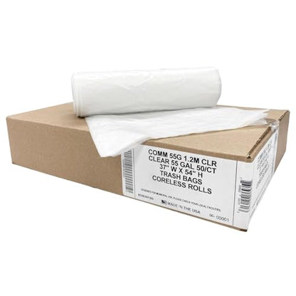 Ultrasac Heavy Duty 55 Gallon Clear Trash Bags - (Value 200 Pack) - 1.5 MIL equivalent Industrial Strength Plastic 37" x 54" for 50-55 Gal Cans -Fits Toter, Rubbermaid Brute, Carlislie Bronco etc. - color: Clear, style: 50-55 Gal, 1.5 Mil Equiv, 200 Count