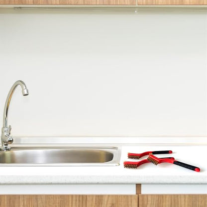 Wire Brush Set 3pcs - Brass Bristles with Curved Handle Grip for Rust Removal, Dirt, Paint Scrubbing, Crevice Cleaning Brush for Bathroom Gap, Home, Kitchen, Bathroom, Window, Vehicle, Faucets, Etc - style: Brass