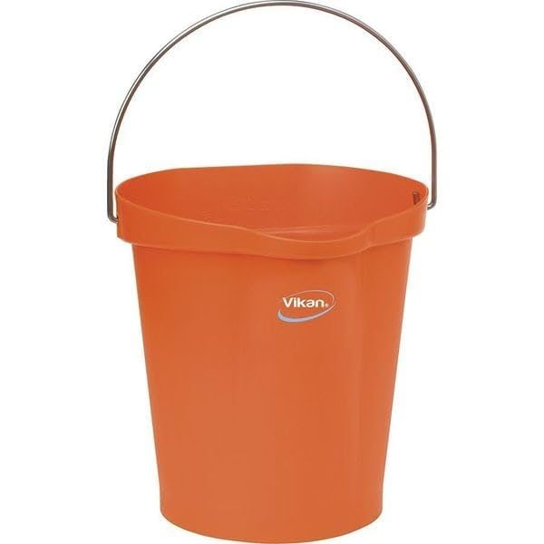 3 1/4 gal Round Bucket, 12-3/4 in H, 12 4/5 in Dia, Orange, Polypropylene/Stainless Steel - 1 Each