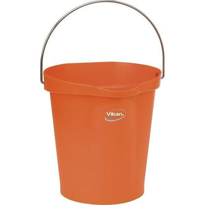 3 1/4 gal Round Bucket, 12-3/4 in H, 12 4/5 in Dia, Orange, Polypropylene/Stainless Steel - 1 Each