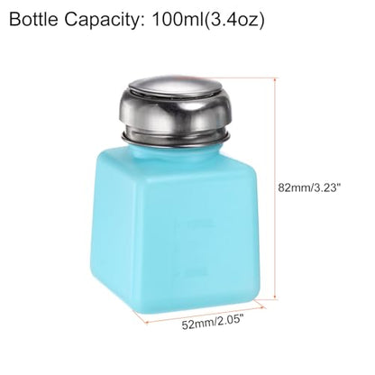 HARFINGTON Solvent Alcohol Dispensers 100ml(3.4oz) Push Down Liquid Dispenser Pump Bottle with Sealing Stainless Steel Lid for Acetone Cleanser Polish Remover, Blue - color: Blue, size: 3.4 Ounces