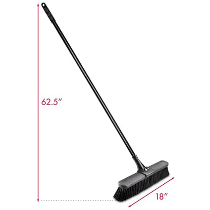 18" High Power Push Broom Multi-Surface Steel Handle