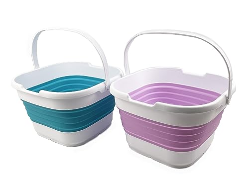 SAMMART 9.5L (2.5 gallon) Collapsible Rectangular Handy Bucket (Ceramic Blue/Pale Purple(Set of 2)) - color: Ceramic Blue/Pale Purple(set of 2)