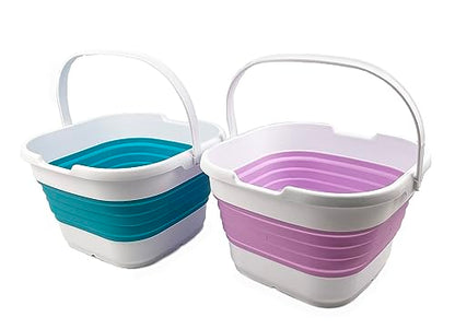 SAMMART 9.5L (2.5 gallon) Collapsible Rectangular Handy Bucket (Ceramic Blue/Pale Purple(Set of 2)) - color: Ceramic Blue/Pale Purple(set of 2)