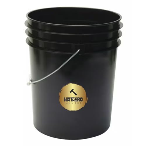 5 Gallon Food Grade Plastic Bucket, Open Head Pail with Handle, 12-3/8 in Diameter x 14-3/4 in Height (Black, 1 Pack) - color: Black, size: 1 Pack