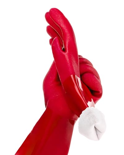 kitchen-star Ultimate Rubber Household PVC Gloves with Comfortable Cotton Lining, Anti-Slip surface, Kitchen Dishwashing, Extra Thickness, Kitchen Cleaning, Working, Painting, Pet Care (Medium, Red) - color: Red, size: Medium (Pack of 1)