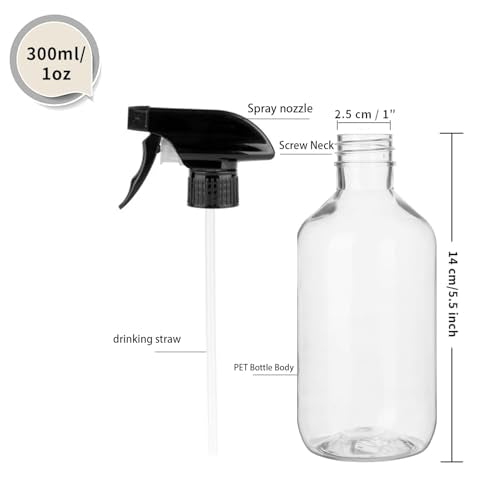 2 Pack Leakproof Spray Bottles 300ml - Adjustable Nozzle (Mist/Jet), Refillable PET Plastic for Hair, Cleaning, Plants, Travel | BPA-Free, No-Spill Design, Salon & Home Essentials (Brown) - color: Brown