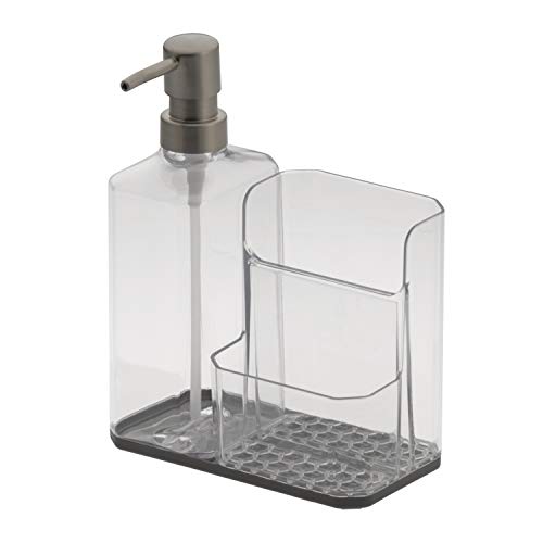 Spectrum Soap Dispenser with Sponge and Brush Holder for Kitchen Sink, Hexa Sink Organizer with Refillable Pump and Removable Base for Easy Cleaning
