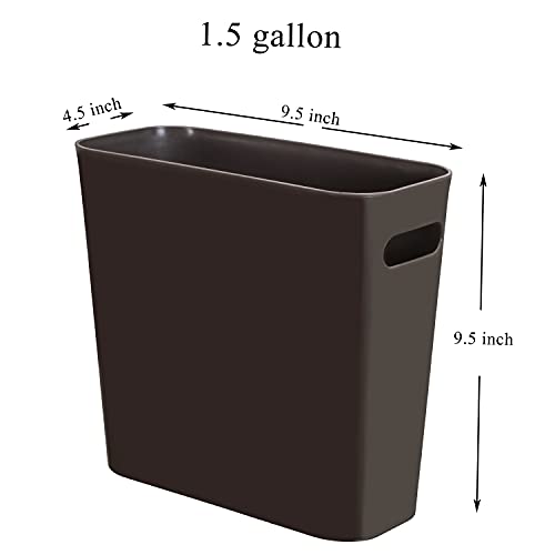 Youngever 1.5 Gallon Slim Trash Can, Plastic Garbage Container Bin, Small Trash Bin with Handles for Home Office, Living Room, Study Room, Kitchen, Bathroom (1 Pack Brown) - color: Brown