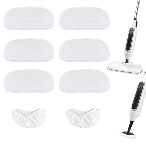 Reusable Steam Mop Pads Set, 6 Pack Steam Mop Pads & 2 Universal Microfiber Cloths, Compatible with KGHKGH, Sprobil, Rvwsx Steam Mops or Cleaners, Washable Replacement Pads for Floor Cleaning - color: white