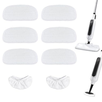Reusable Steam Mop Pads Set, 6 Pack Steam Mop Pads & 2 Universal Microfiber Cloths, Compatible with KGHKGH, Sprobil, Rvwsx Steam Mops or Cleaners, Washable Replacement Pads for Floor Cleaning - color: white
