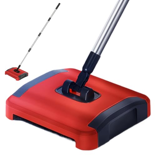 Carpet Sweeper Manual 3 Rolling Brushes Floor Sweeper with Wheels and Large Waste Bin, 43inch Detachable Carpet Cleaner for Pet Hair Dust Debris, Sweepers
