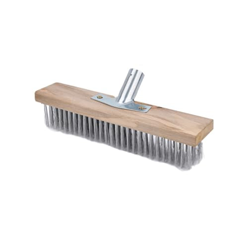 Stainless Steel Wire Scrub Brush for Deck, Concrete, Patio Floor Cleaning, Heavy Duty Bristle Scrubber Broom for Moss Removal(30cm/11.81in) - size: 30cm/11.81in