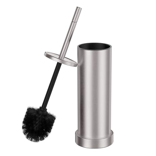 Brushed Nickel Toilet Brush and Holder Set, 304 Stainless Steel Toilet Brush for Bathroom, Heavy Duty Toilet Bowl Brush with Holder, Removable Inner Bowl and Splash Protection, Long Handle - color: Brushed Nickel