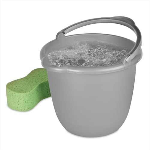 10 Qt. Spout Pail Classic Titanium, Durable Plastic Utility Bucket with Comfort Grip Handle, Easy Pour Spout, Large Mop Opening, Portable Cleaning Pail for Home Garage Basement Bathroom