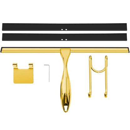 TOOVEM 14 Inch Shower Squeegee for Glass Doors, Window, Bathroom, Car Windshield, Shower Cleaning Tools with S Hook, Square Sticky Hook (Gold) - style: Gold 14 inch